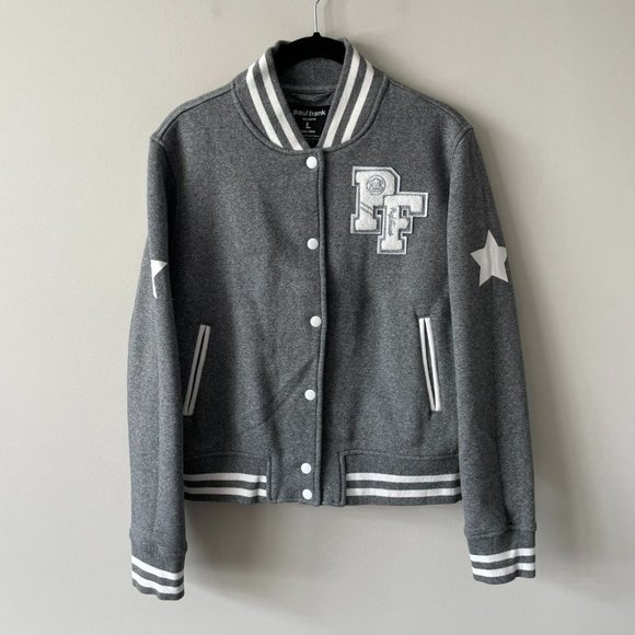 Paul Frank Varsity Jacket Button Front Collared Gray White Large - Picture 2 of 9